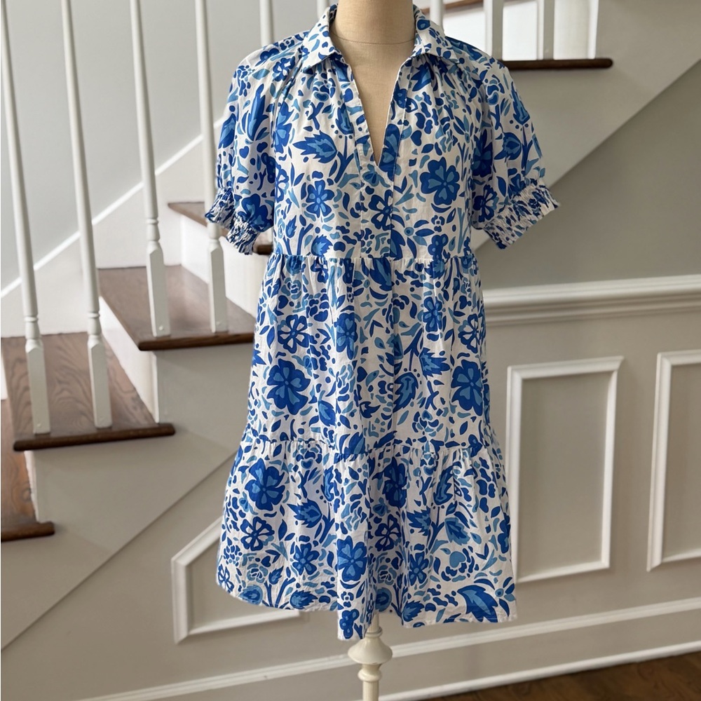 THML Blue and White Floral Mini Dress
